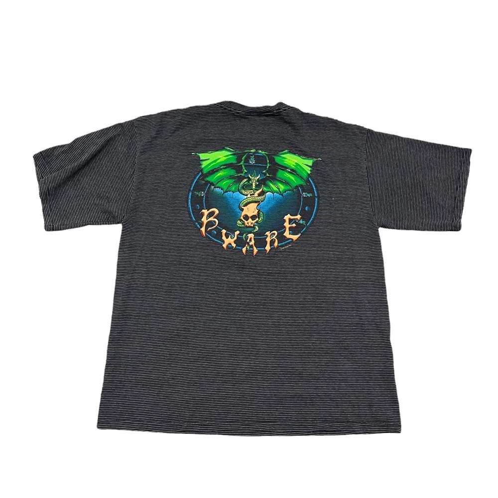 Vintage 1997 Bugle Boy ”Bware” Striped T Shirt Mens L/XL Skater Surfer Style